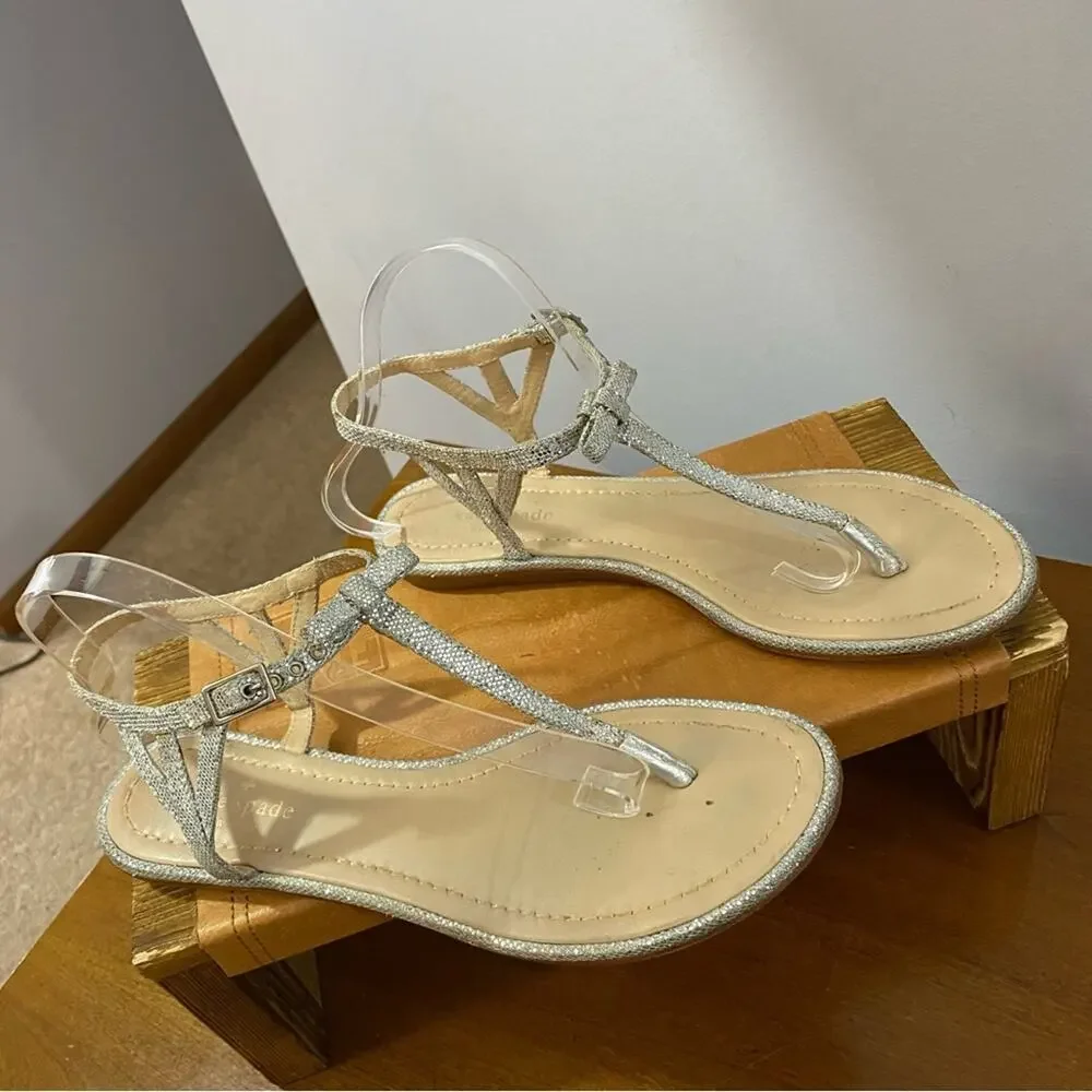 Kate Spade Andrea Women's Silver Bow Thong Sandals N6481 Size 9.5 Medium‎